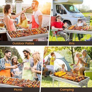 Uten Portable Charcoal Grill, Stainless Steel Folding BBQ Grill and Smoker, Barb